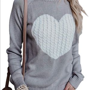 Grey sweater with white heart on front